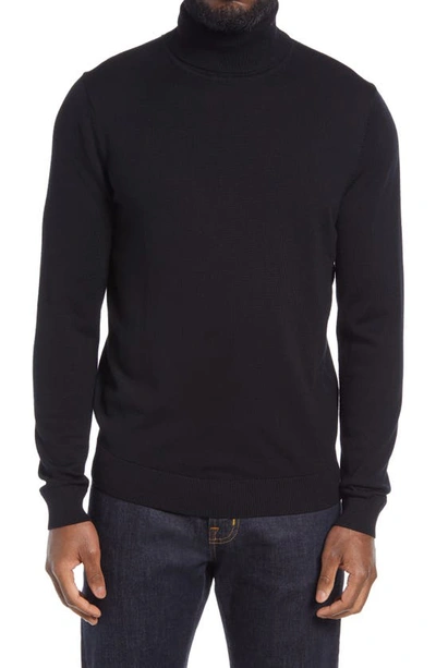 Nordstrom Men's Shop Washable Merino Wool Turtleneck In Black Caviar