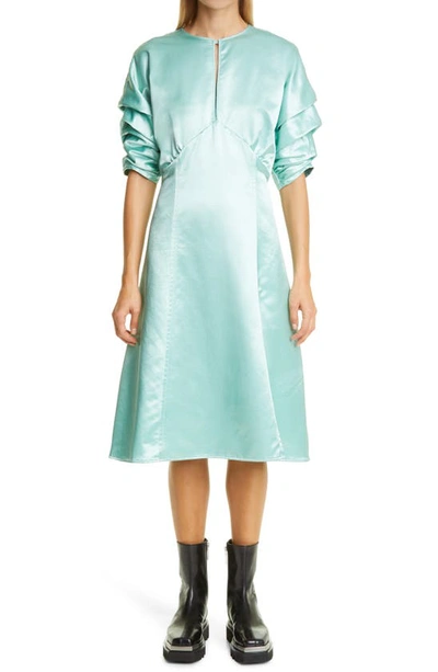 Meryll Rogge Gathered Sleeve Sateen Dress In Aqua