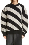 Meryll Rogge Diagonal Stripe Double Face Wool Sweater In Grey/ Black
