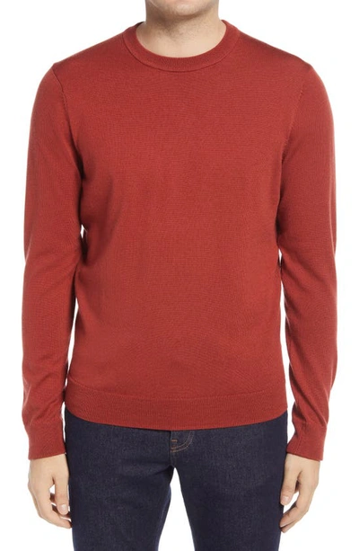 Nordstrom Men's Shop Washable Merino Crewneck Sweater In Burgundy Russet