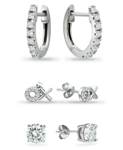 Giani Bernini 3-pc. Set Cubic Zirconia Hoop & Stud Earrings In Sterling Silver, Created For Macy's