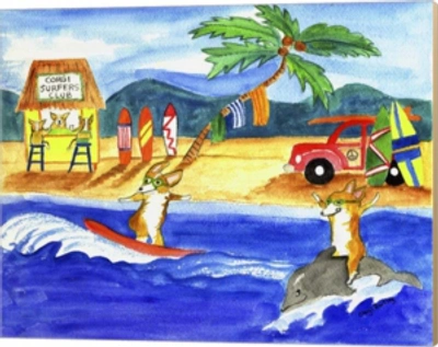 Metaverse Corgi Surfers Club By Cheryl Bartley Canvas Art In Multi
