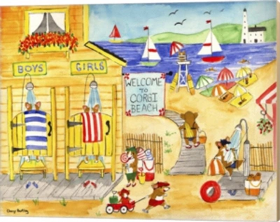 Metaverse Welcome To Corgi Dog Beach By Cheryl Bartley Canvas Art In Multi