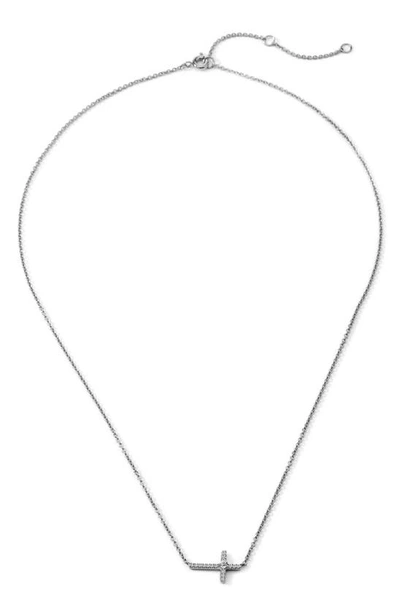 Ajoa Pavé Side Cross Pendant Necklace In Rhodium