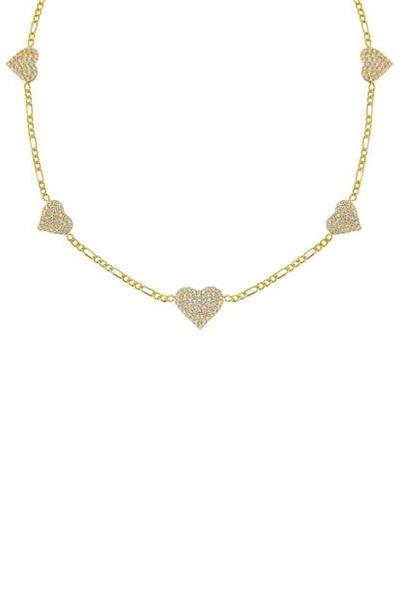 Adinas Jewels Adina Jewels Figaro Chain And Pave Heart Choker Necklace, 12 In Gold