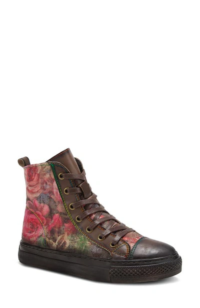 L'artiste Spring Step Rose Combat Boot In Chocolate Brown