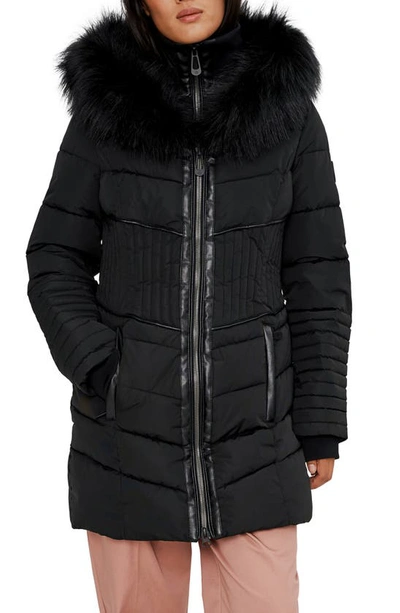 Noize Milia Heavyweight Faux Fur Trimmed Quilted Parka In Black