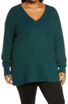 Halogenr Halogen Ribbed V-neck Tunic Sweater In Green Ponderosa