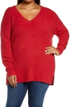Halogenr Halogen Ribbed V-neck Tunic Sweater In Red Scooter