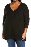 Halogenr Ribbed V-neck Tunic Sweater In Black