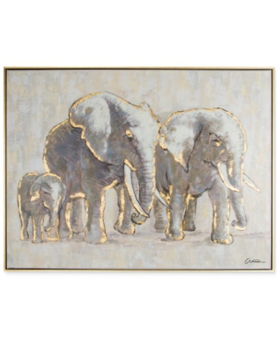 Graham & Brown Metallic Elephant Family Handpainted Framed Canvas Wall Art In Neutral