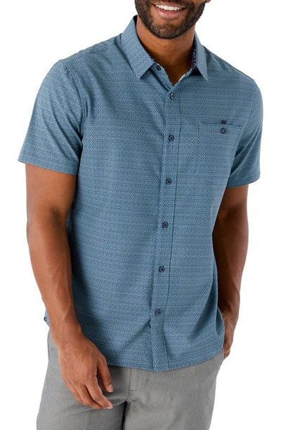 7 Diamonds None But The Brave Short Sleeve Button-up Stretch Blend Shirt In Teal