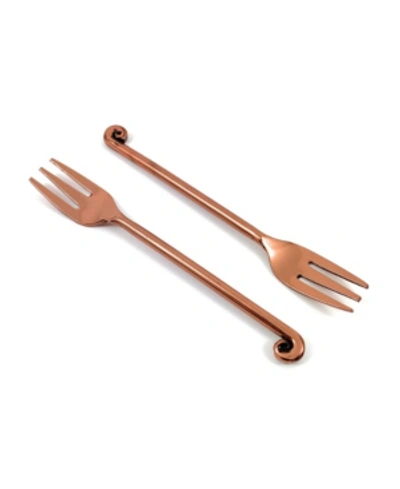 Vibhsa Treble Note Appetizer Copper Finish Forks - Set Of 6 In Bronze