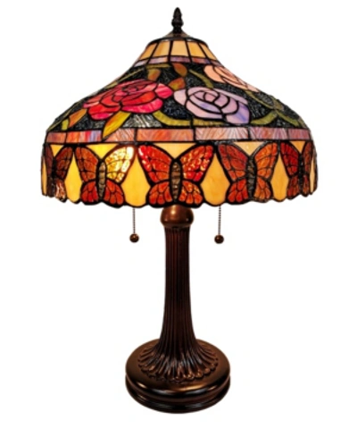 Amora Lighting Tiffany Style Roses And Butterflies Table Lamp In Multi