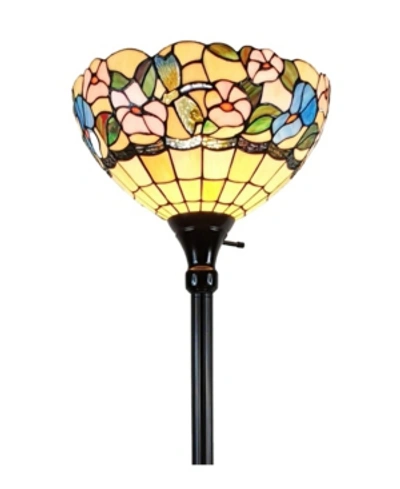 Amora Lighting Tiffany Style Hummingbirds Floral Torchiere Floor Lamp In Multi