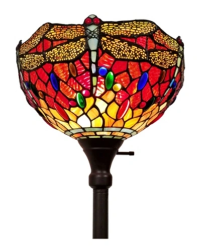 Amora Lighting Tiffany Style Dragonfly Torchiere Floor Lamp In Multi