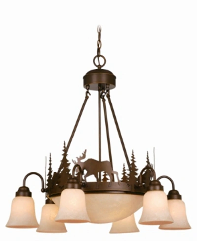 Vaxcel Yellowstone 9 Light Rustic Moose Amber Glass Chandelier In Brown