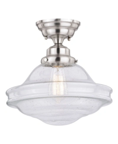 Vaxcel Huntley Satin Nickel Farmhouse Ceiling Light Clear Schoolhouse Glass In Gray