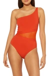 Bleu Rod Beattie Rod Beattie Don't Mesh With Me One-shoulder One-piece Swimsuit In Desert Sun