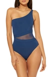 Bleu Rod Beattie Don't Mesh With Me One-shoulder One-piece Swimsuit In Navy
