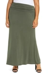 Loveappella Fold Over Maxi Skirt In Olive