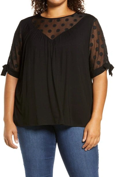 Loveappella Dot Chiffon Top In Black