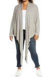 Loveappella Multi Wear Tie Front Draped Cardigan In Natural