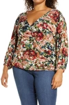 Loveappella Loveapella Wrap Front Blouson Top In Marsala/ Olive