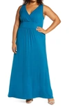 Loveappella Surplice Maxi Dress In Teal