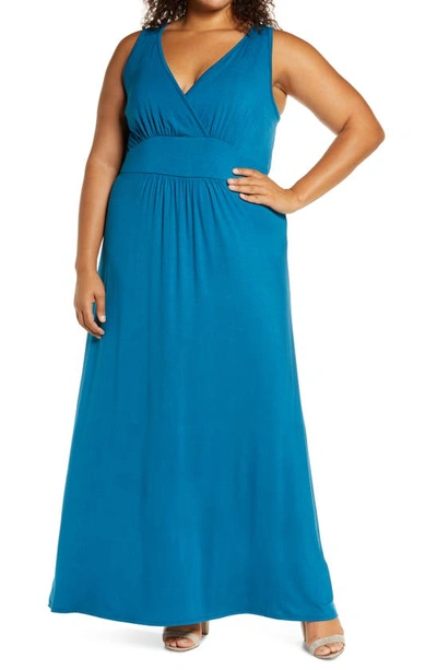 Loveappella Surplice Maxi Dress In Teal