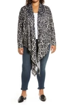 Loveappella Tie Front Cardigan In Gray/ Black