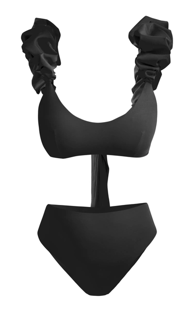 Maygel Coronel Cotta Ruffled High-rise Bikini Set In Black