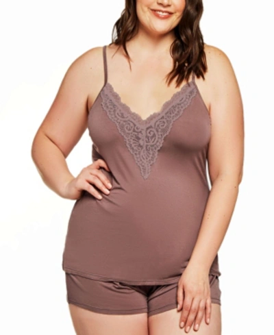 Icollection Women's Zennie Modal And Lace Plus Size 2-pieces Cami And Short Set In Brown