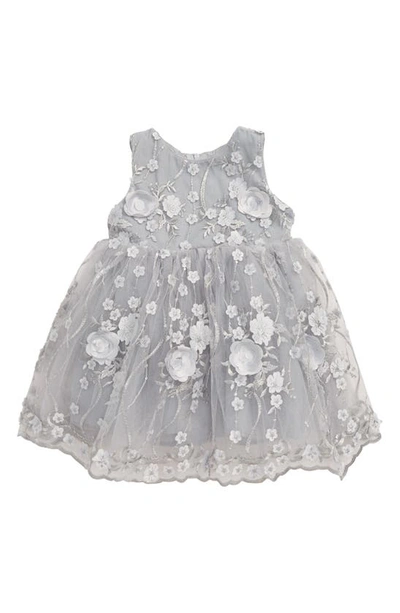 Popatu Babies' Floral Appliqué Scalloped Tulle Dress In Silver