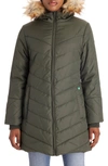 Modern Eternity Faux Fur Trim Convertible Puffer 3-in-1 Maternity Jacket In Khaki Green