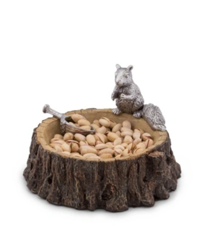 Arthur Court Designs Aluminum Standing Squirrel On Log Nut Bowl In Silver