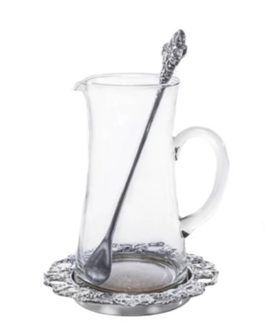 Arthur Court Designs 3-piece Beverage Glass Pitcher Grape With Coaster And Stirrer, Perfect For Lemonade In Silver