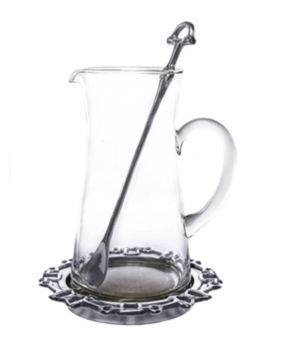 Arthur Court Designs 3-piece Glass Horse Bit Pitcher Set - Equestrian Glass Pitcher, Coaster, Stirrer Set In Silver