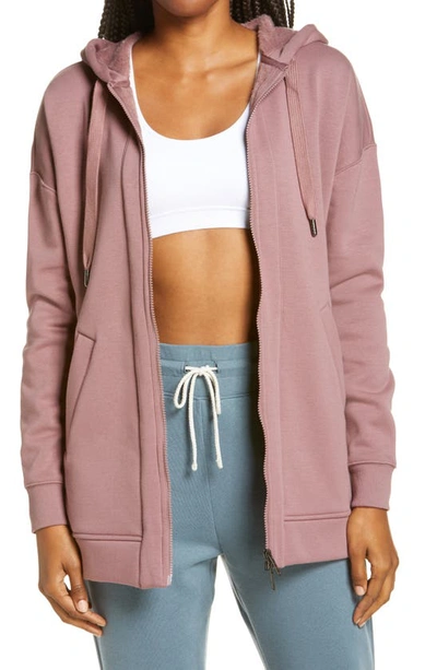 Zella Amazing Long Full Zip Hoodie In Purple Taupe