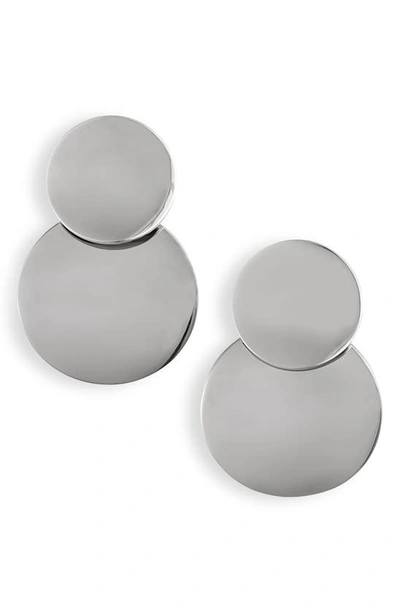 Knotty Double Disc Drop Earrings In Rhodium Silver
