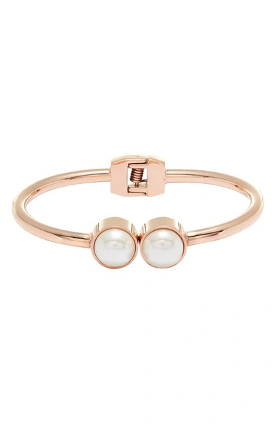 Knotty Imitation Pearl Hinge Bangle In Rose Gold