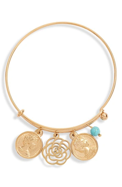 Knotty Multi Charm Bangle In Gold