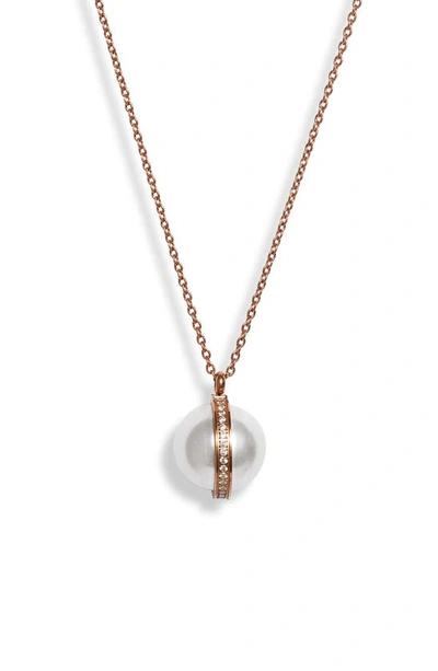 Knotty Imitation Pearl & Crystal Orbit Pendant Necklace In Rose Gold