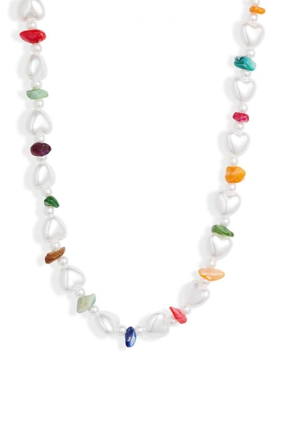 Knotty Imitation Pearl Necklace In White/ Rainbow