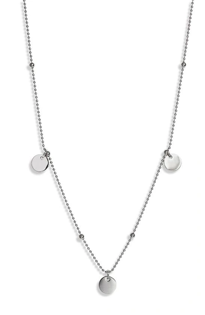 Knotty Disc Charm Necklace In Rhodium