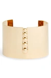 Knotty Bead Inset Wide Cuff In Gold