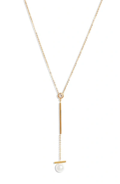 Knotty Imitation Pearl Drop Y-necklace In Gold