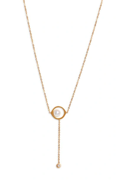 Knotty Imitation Pearl Y-necklace In Gold