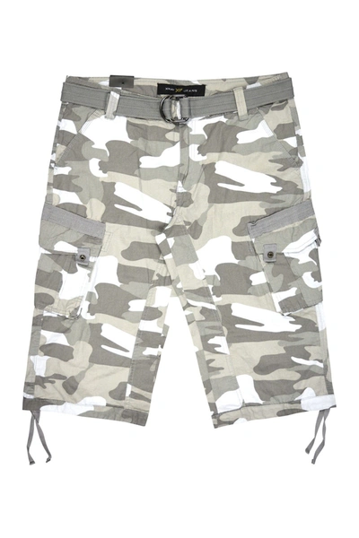 X-ray Men's Belted Capri Cargo Shorts In White Camo
