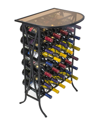 Sorbus Wine Stand 30 Bottle With Glass Top In Black